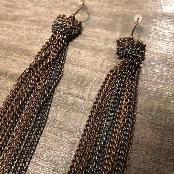 Mixed metals chain tassel statement earrings - Picture 1 of 4